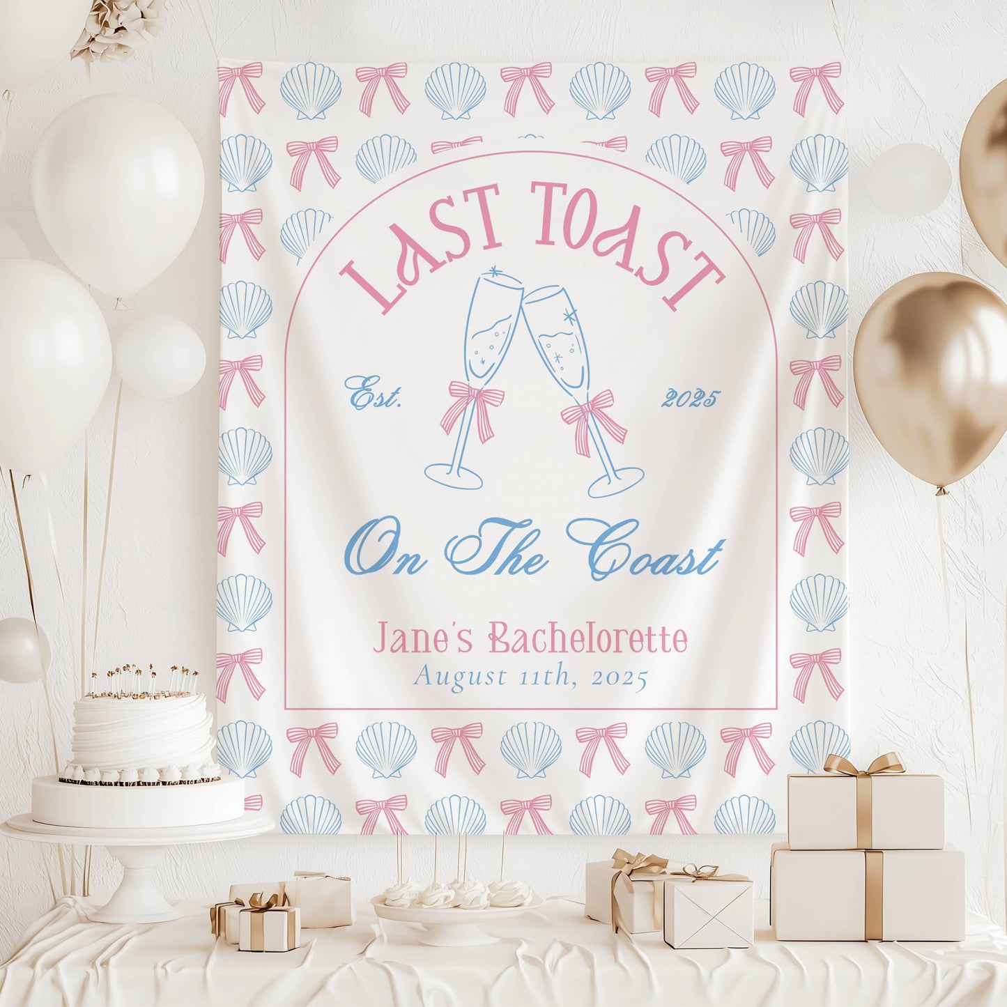 Last Toast on the Coast Bachelorette Backdrop Beach Last Toast Banner Coquette Last Toast Blue Backdrop Last Toast Bach Party Decor Coastal - LAUMIANstudio