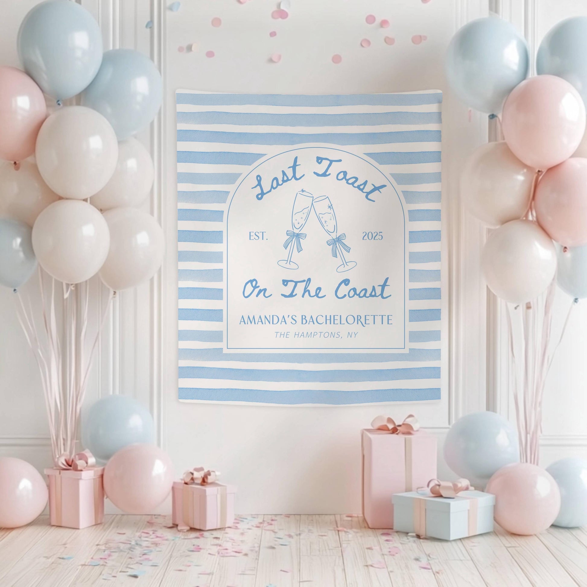 Last Toast on the Coast Banner Prosecco Beach Bridal Shower Backdrop Blue Coastal Bachelorette Fabric Sign Cocktail Party Decor Last Toast - LAUMIANstudio