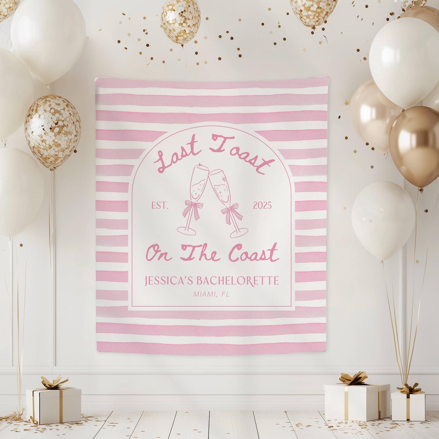 Last Toast on the Coast Banner Prosecco Beach Bridal Shower Backdrop Blue Coastal Bachelorette Fabric Sign Cocktail Party Decor Last Toast - LAUMIANstudio