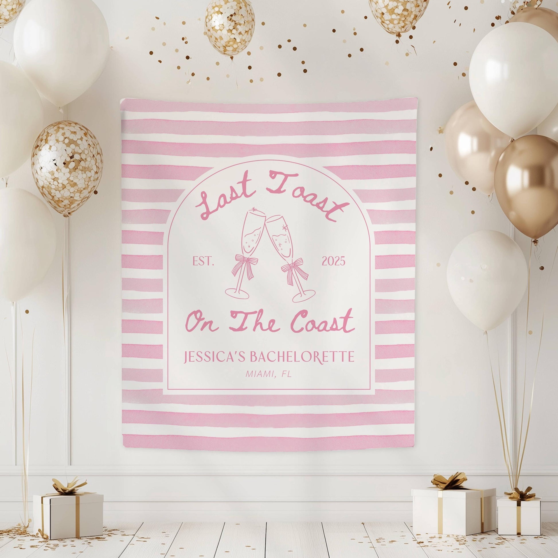 Last Toast on the Coast Banner Prosecco Beach Bridal Shower Backdrop Blue Coastal Bachelorette Fabric Sign Cocktail Party Decor Last Toast - LAUMIANstudio
