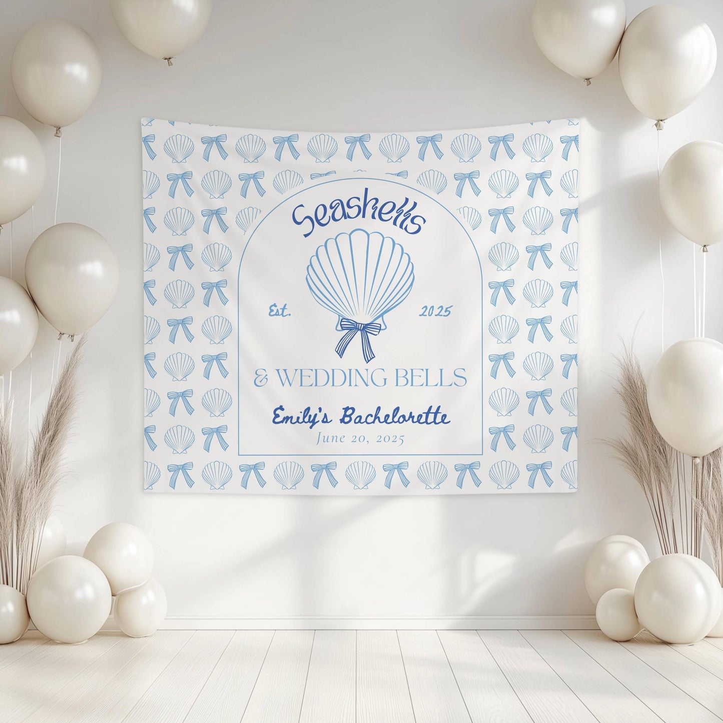 Seashells and Wedding Bells Banner Beach Bach Decor Seashell Coastal Girl Trip Backdrop Florida Bachelorette Banner Beach Bridal Shower Sign - LAUMIANstudio