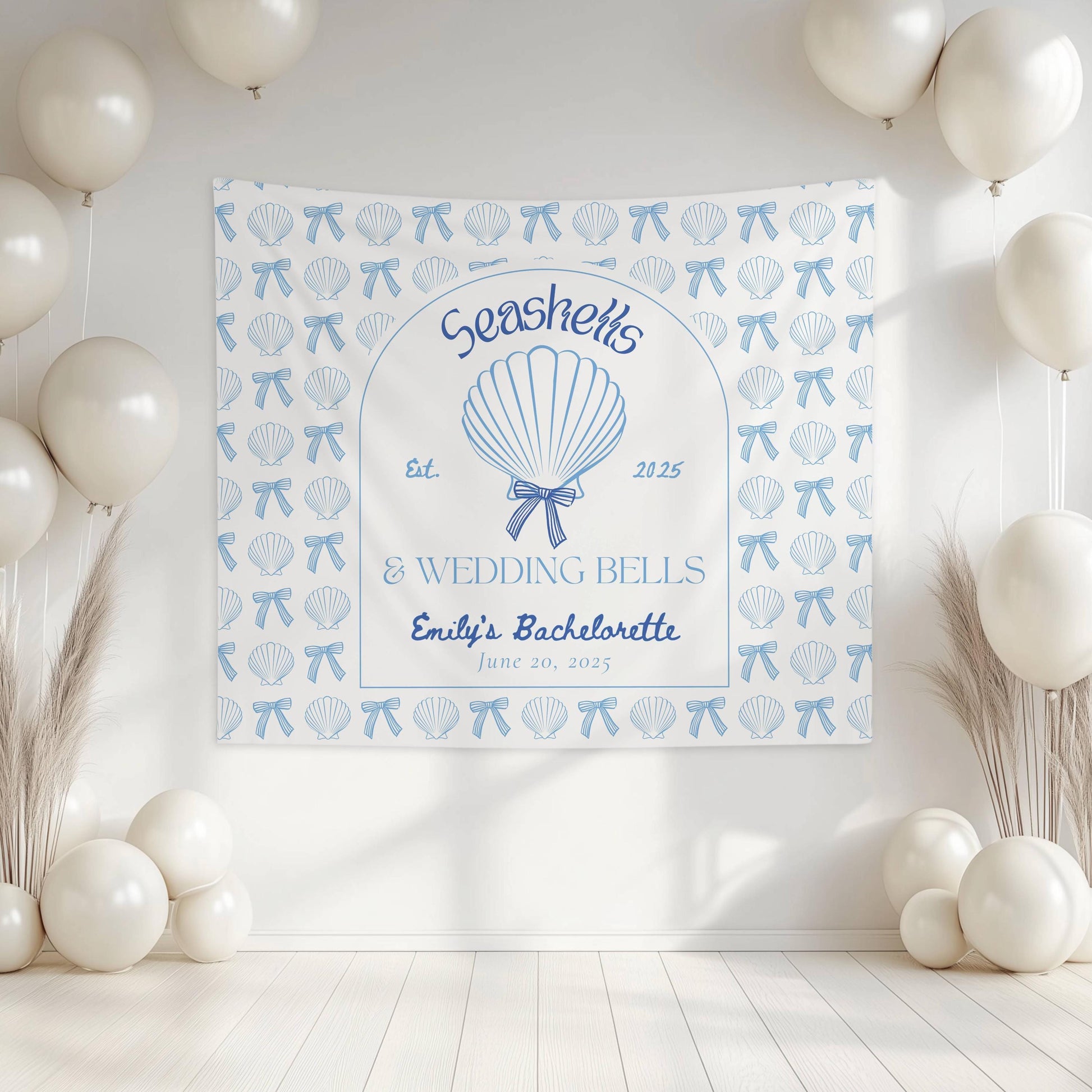Seashells and Wedding Bells Banner Beach Bach Decor Seashell Coastal Girl Trip Backdrop Florida Bachelorette Banner Beach Bridal Shower Sign - LAUMIANstudio