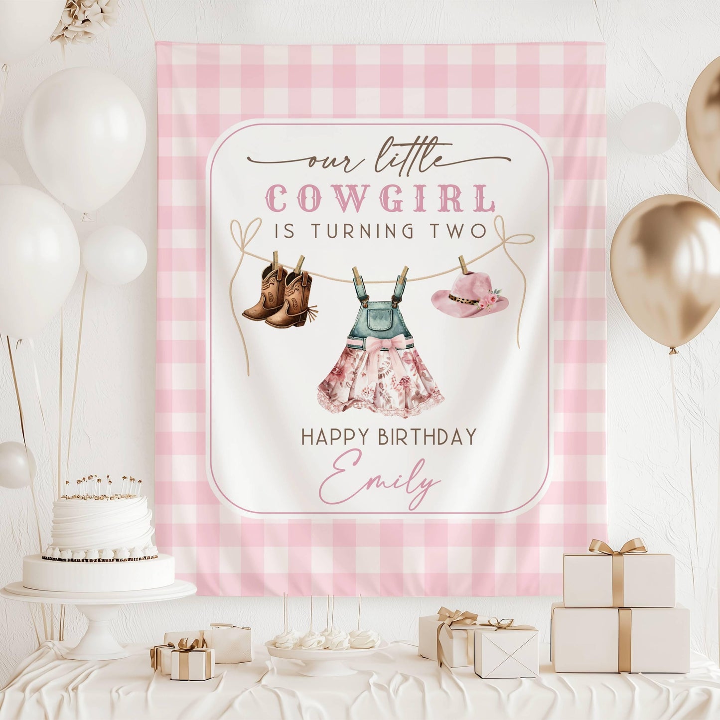 Pink Little Cowgirl Birthday Backdrop Cowgirl 1st Birthday Banner Pink Western Sign First Rodeo Birthday Pink Cowgirl Banner Ranch Birthday - LAUMIANstudio