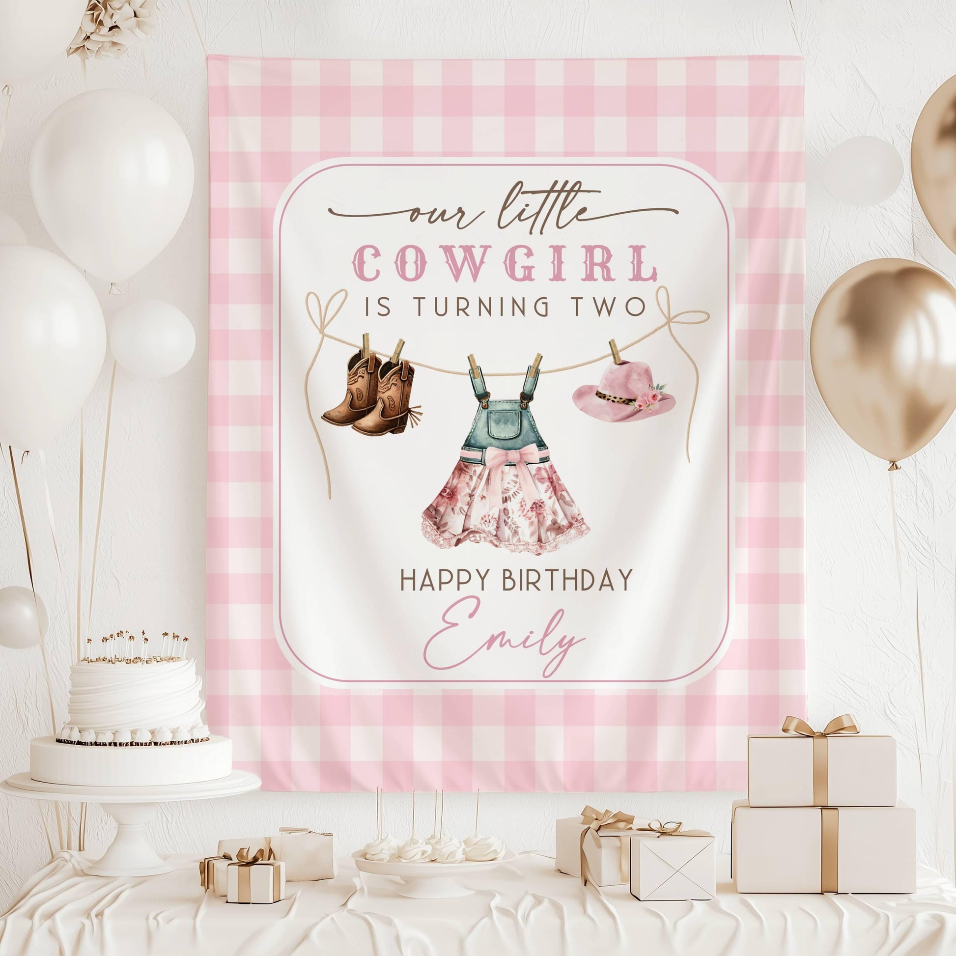 Pink Little Cowgirl Birthday Backdrop Cowgirl 1st Birthday Banner Pink Western Sign First Rodeo Birthday Pink Cowgirl Banner Ranch Birthday - LAUMIANstudio