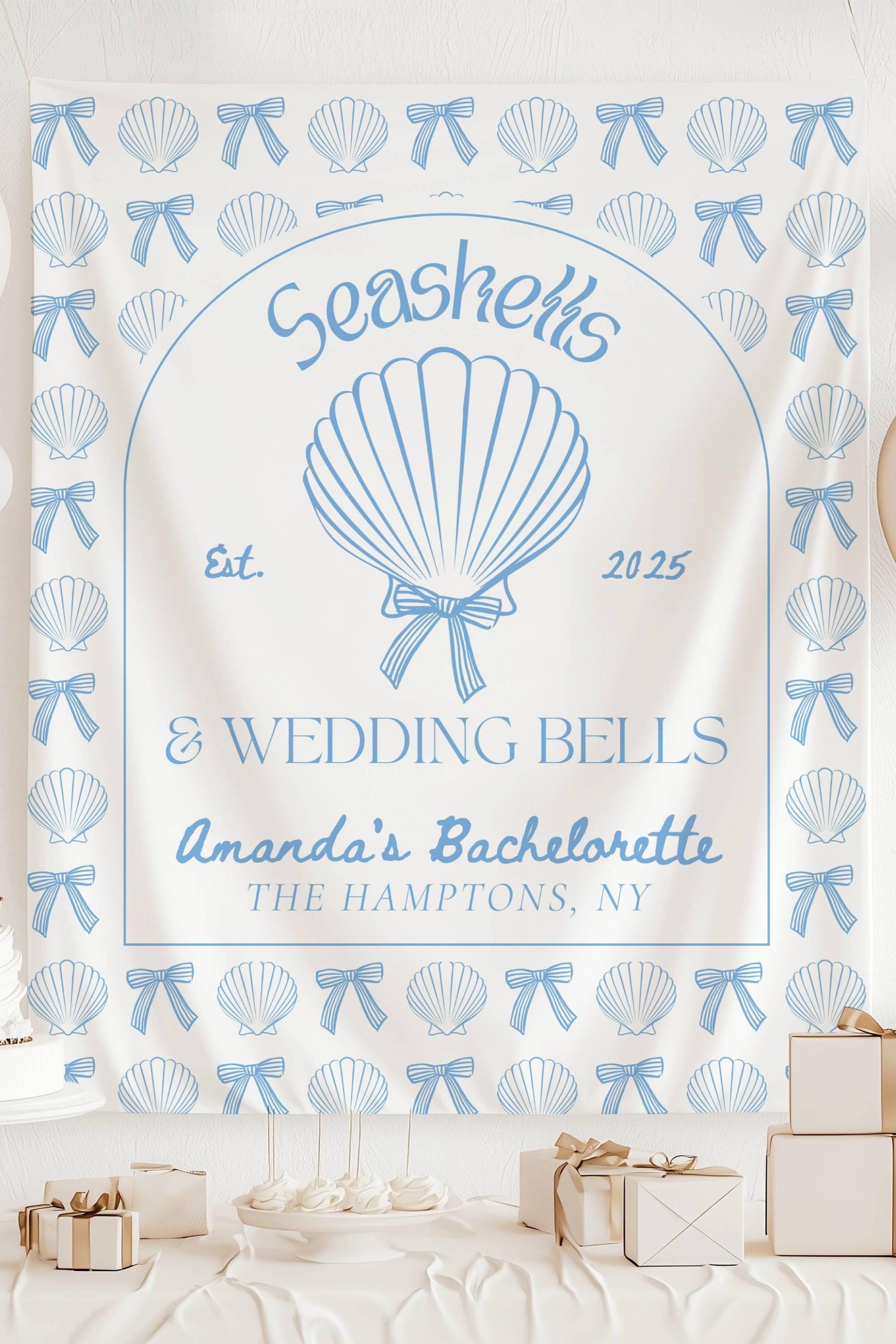 Seashells and Wedding Bells Banner Beach Bach Decor Seashell Coastal Girl Trip Backdrop Florida Bachelorette Banner Beach Bridal Shower Sign - LAUMIANstudio