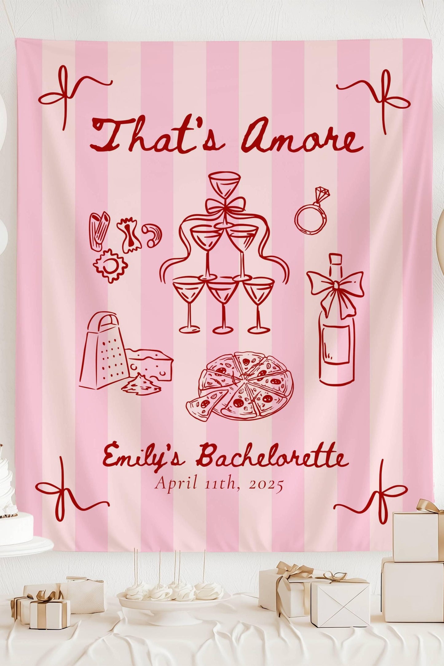 Thats Amore Bridal Shower Backdrop Italian Summer Bachelorette Sign Custom Italy Bridal Shower Banner Red and Pink Thats Amore Welcome Sign - LAUMIANstudio