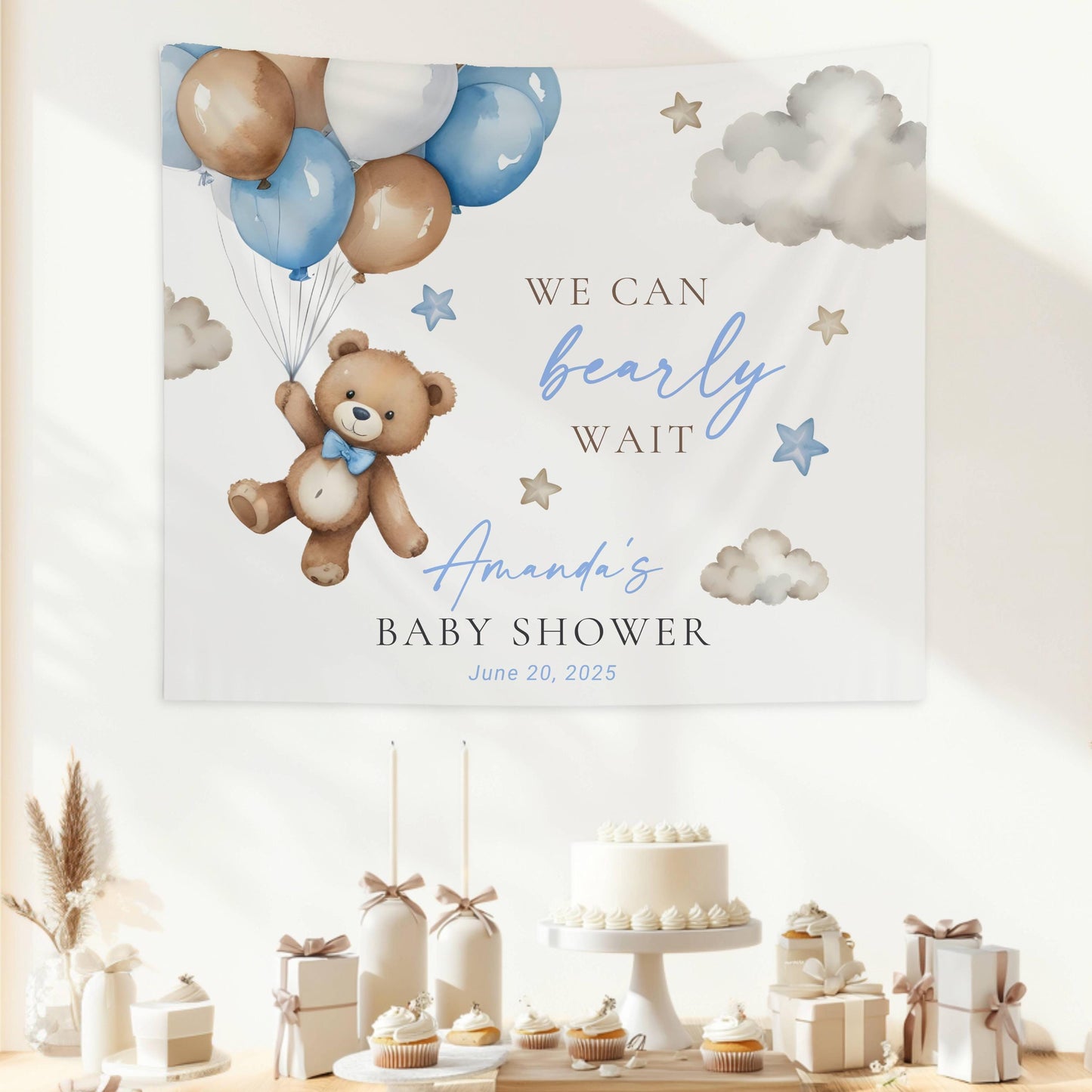 We Can Bearly Wait Sign Neutral Brown Bear Welcome Sign Gender Neutral Teddy Backdrop We can Bearly Wait Beige Photo Banner Custom Name Sign - LAUMIANstudio