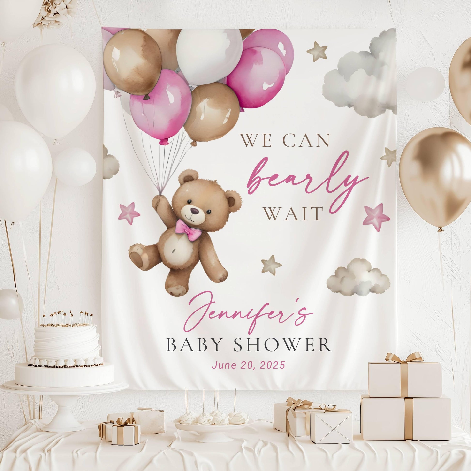 We Can Bearly Wait Sign Neutral Brown Bear Welcome Sign Gender Neutral Teddy Backdrop We can Bearly Wait Beige Photo Banner Custom Name Sign - LAUMIANstudio