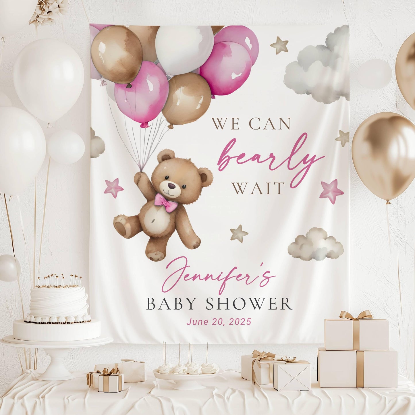 Teddy Bear Welcome Sign We Can Bearly Wait Baby Shower Photo Banner Bear Ballon Baby Boy Shower Decor Blue We Can Bearly Wait Backdrop Bear - LAUMIANstudio