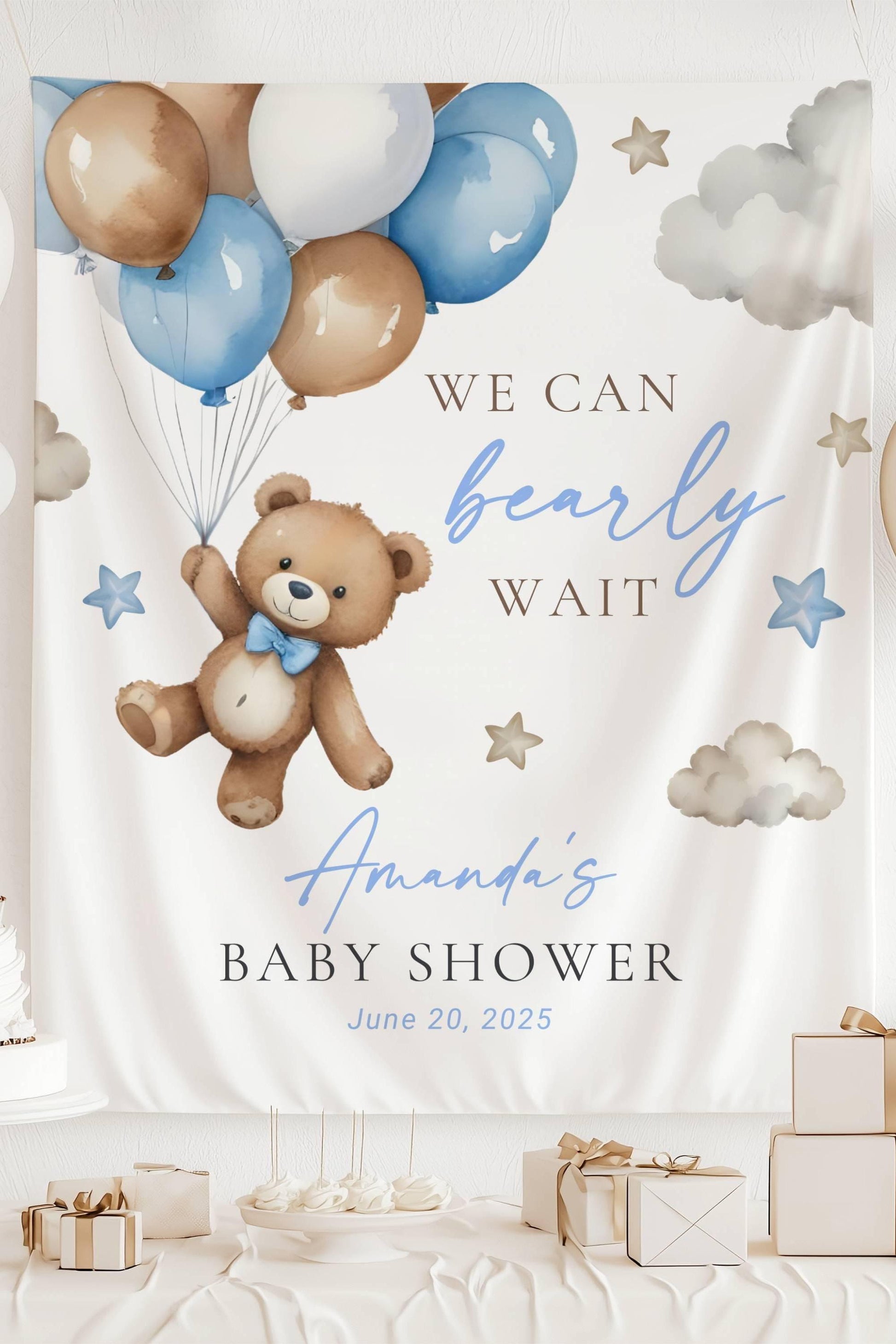 Teddy Bear Welcome Sign We Can Bearly Wait Baby Shower Photo Banner Bear Ballon Baby Boy Shower Decor Blue We Can Bearly Wait Backdrop Bear - LAUMIANstudio