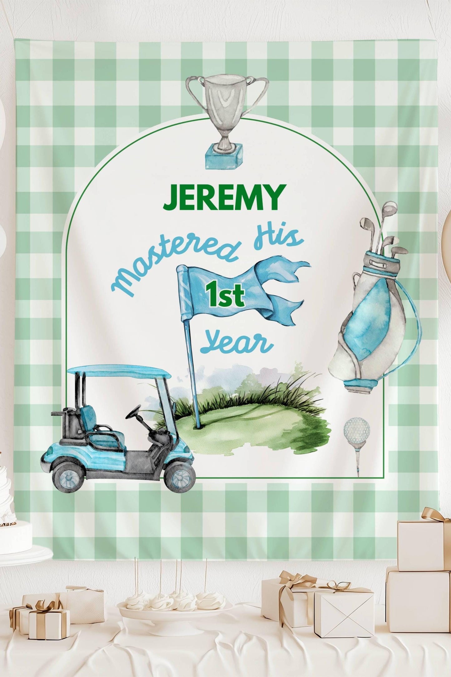 Custom Golf First Birthday Party Banner Golf Masters 1st Birthday Banner Master Golf 1st Birthday Backdrop Mastered First Year Banner Golf - LAUMIANstudio