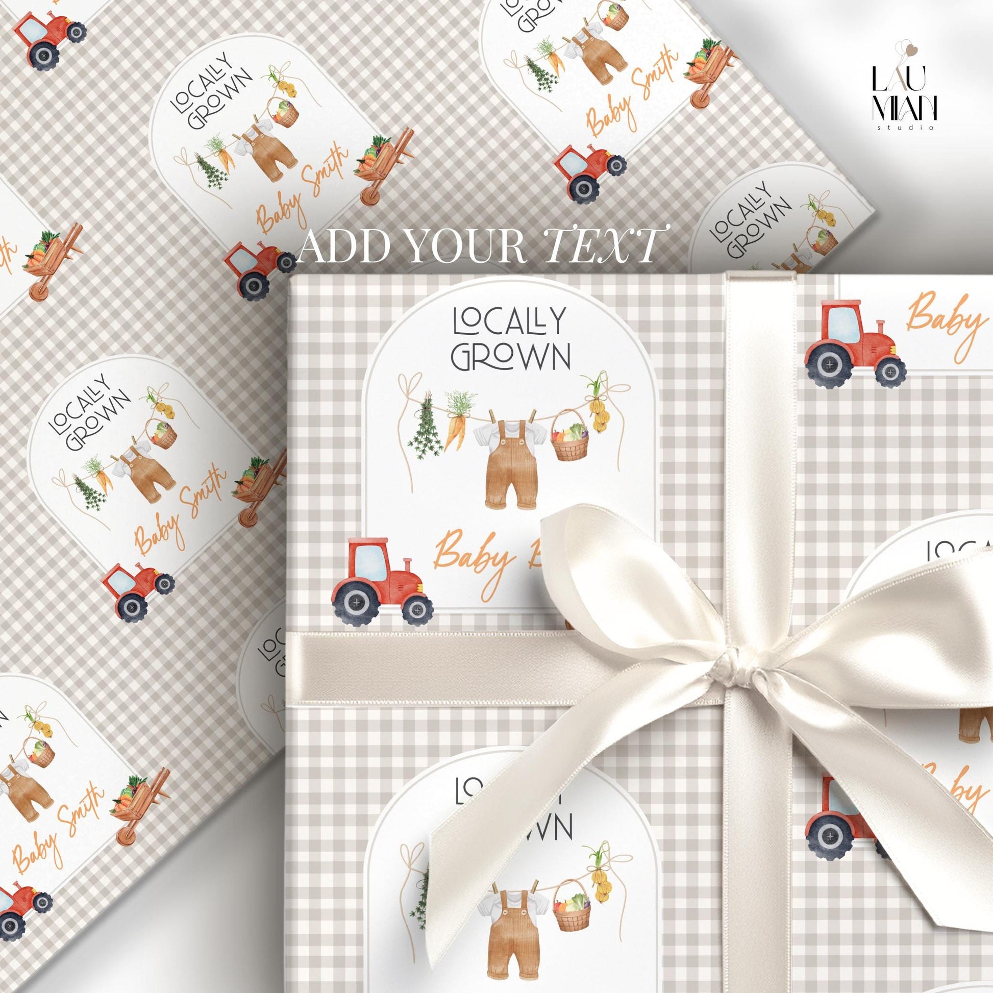 Locally Grown Baby Shower Gift Wrapping Paper Baby Boy Shower Gift Wrap Summer Baby Shower Gift Paper Farmer Market Baby Shower Gift Wrap - LAUMIANstudio