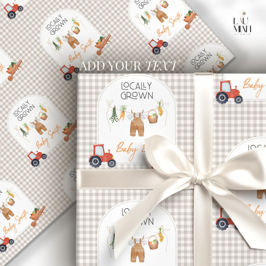Locally Grown Baby Shower Gift Wrapping Paper Baby Boy Shower Gift Wrap Summer Baby Shower Gift Paper Farmer Market Baby Shower Gift Wrap - LAUMIANstudio