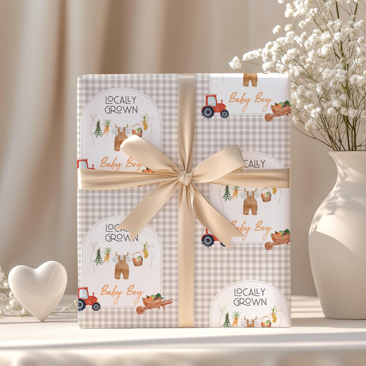 Locally Grown Baby Shower Gift Wrapping Paper Baby Boy Shower Gift Wrap Summer Baby Shower Gift Paper Farmer Market Baby Shower Gift Wrap - LAUMIANstudio