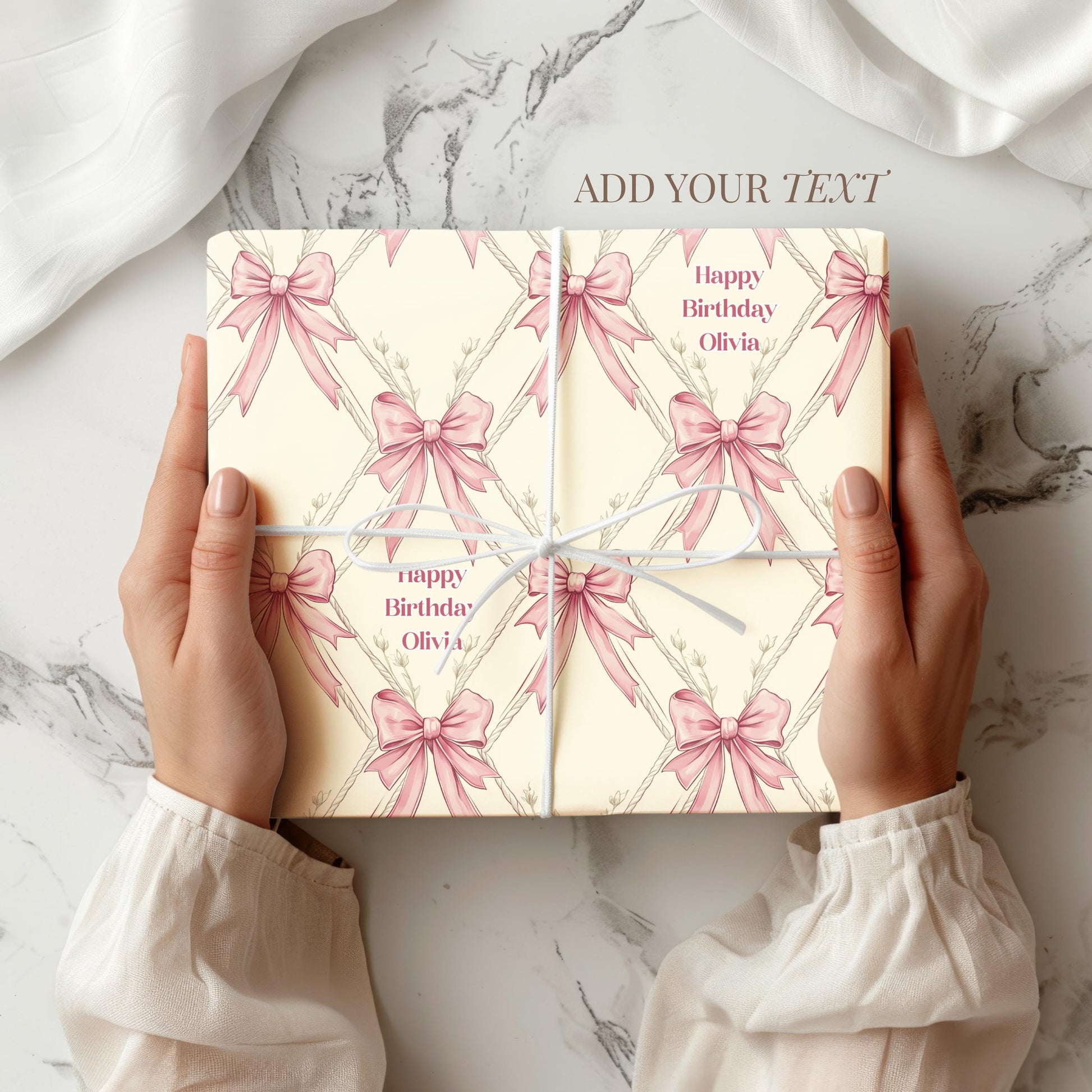 Coquette Pink Bow Wrapping Paper Girly Pink Ribbon Gift Wrap Coquette Birthday Wrapping Custom Watercolor Coquette Aesthetic Wrapping Paper - LAUMIANstudio