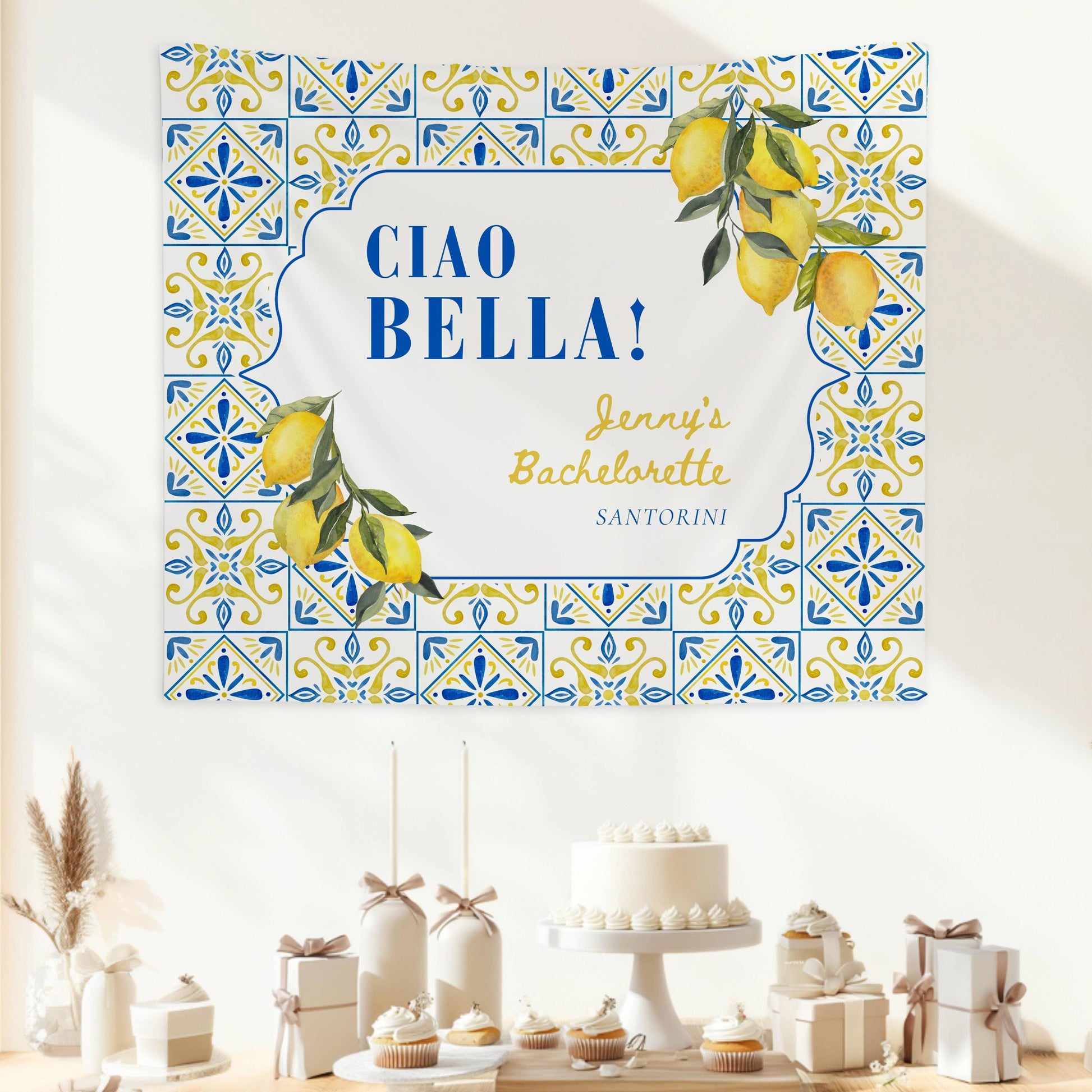 La Dolce Vita Backdrop Italy Bridal Shower Custom Mediterranean Bach Decor Limoncello Bachelorette Banner Lemon Italian Bachelorette Blue - LAUMIANstudio