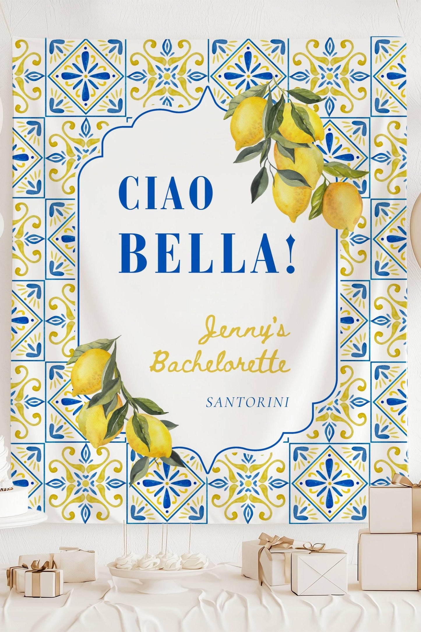 Ciao Bella Bach Decor Italian Bachelorette Party Banner Mediterranean Bachelorette Backdrop Summer Lemon Italy Tapestry Ciao Bella Banner - LAUMIANstudio