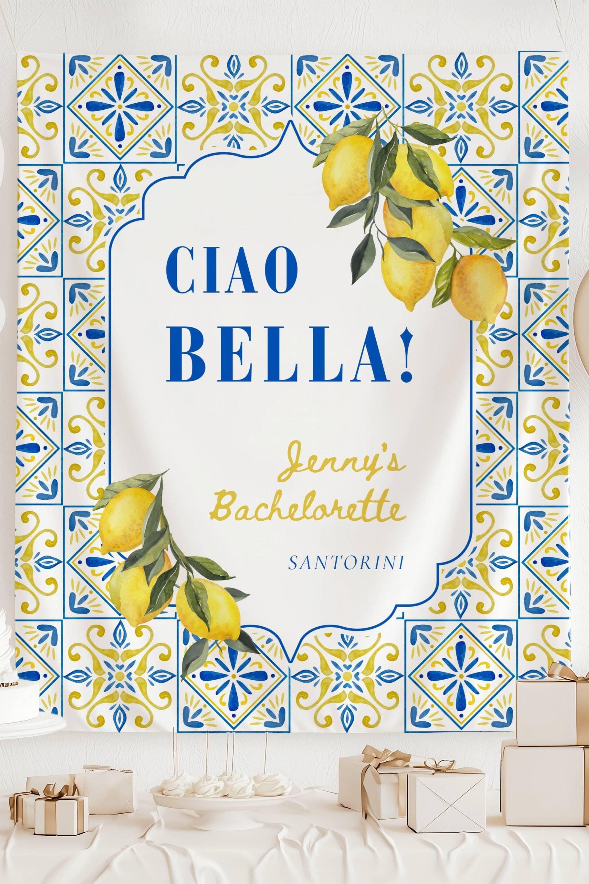 Ciao Bella Bach Decor Italian Bachelorette Party Banner Mediterranean Bachelorette Backdrop Summer Lemon Italy Tapestry Ciao Bella Banner - LAUMIANstudio