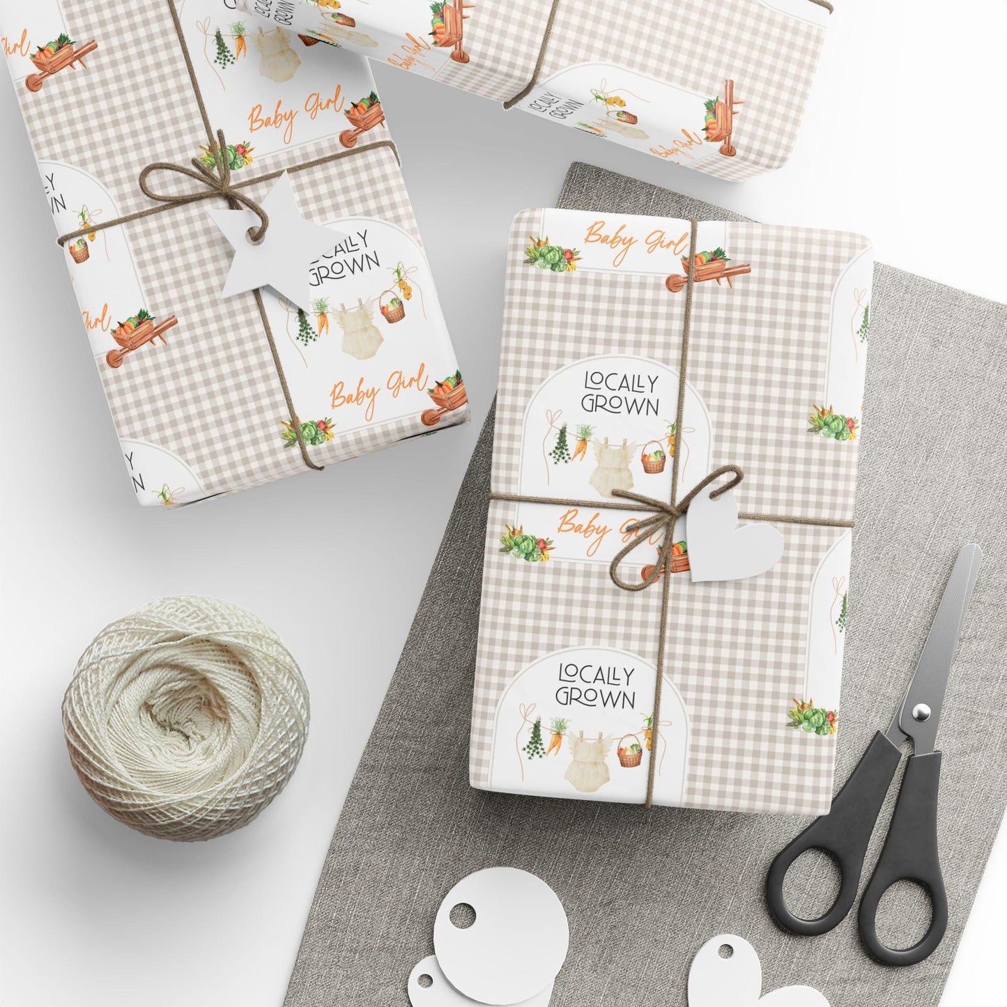 Baby Shower Wrapping Paper Locally Grown Shower Gift Wrap Beige Country Baby Shower Gift Custom Baby Shower Wrap Fruit and Vegetable Wrap - LAUMIANstudio