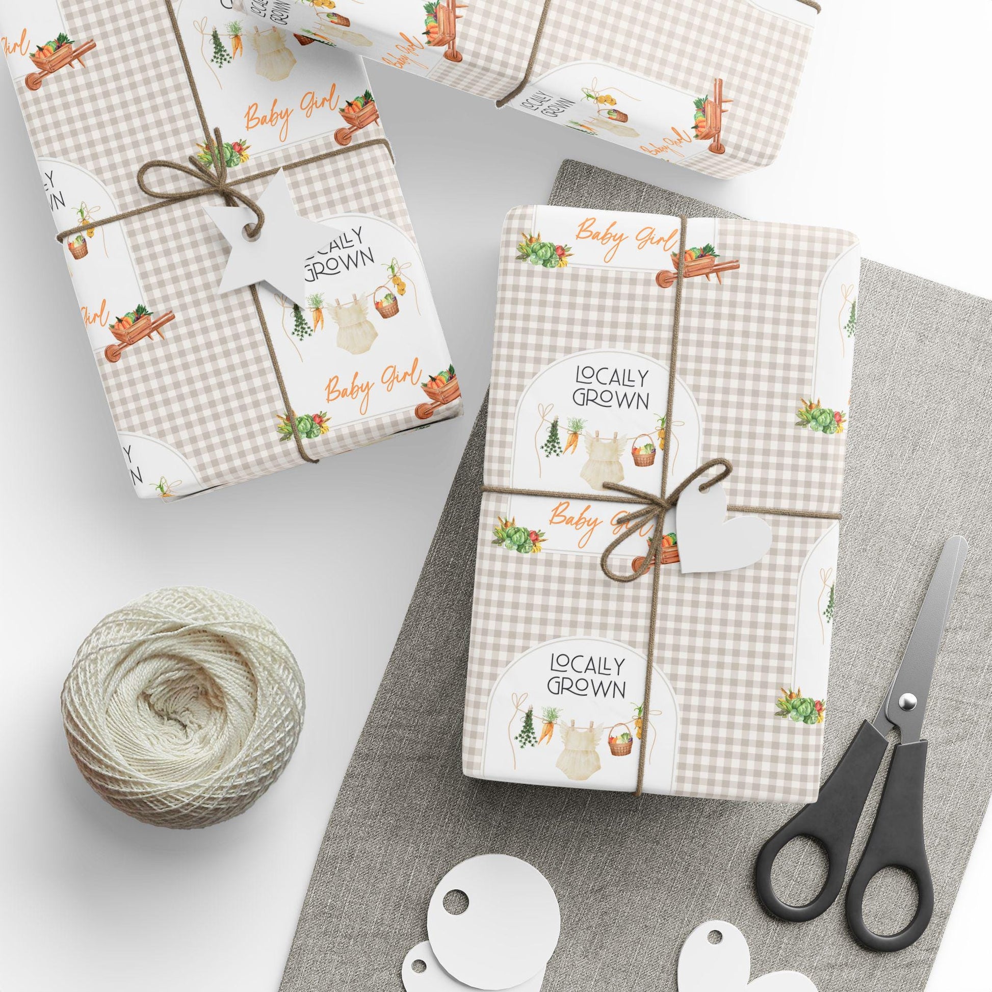 Baby Shower Wrapping Paper Locally Grown Shower Gift Wrap Beige Country Baby Shower Gift Custom Baby Shower Wrap Fruit and Vegetable Wrap - LAUMIANstudio