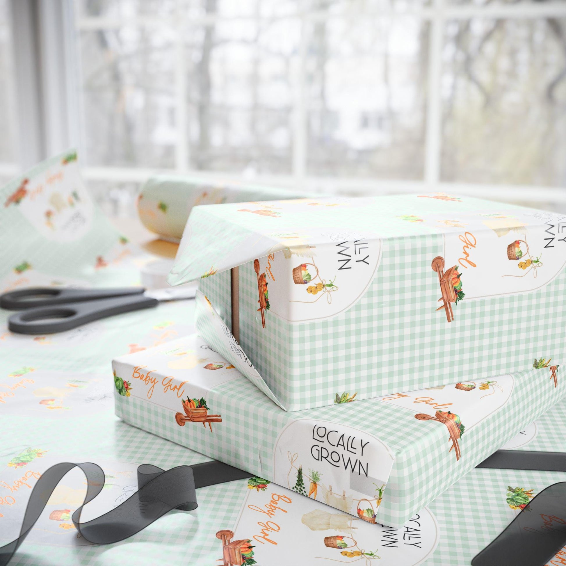 Custom Baby Shower Gift Wrap Green Locally Grown Baby Wrapping Paper Locally Grown Children Wrapping Organic Baby Gift Wrap Cute Baby Shower - LAUMIANstudio
