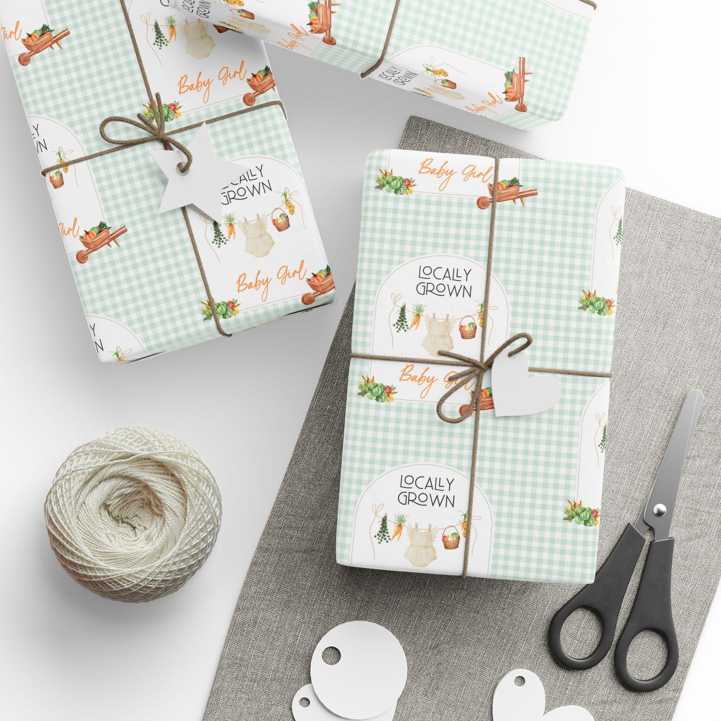 Custom Baby Shower Gift Wrap Green Locally Grown Baby Wrapping Paper Locally Grown Children Wrapping Organic Baby Gift Wrap Cute Baby Shower - LAUMIANstudio