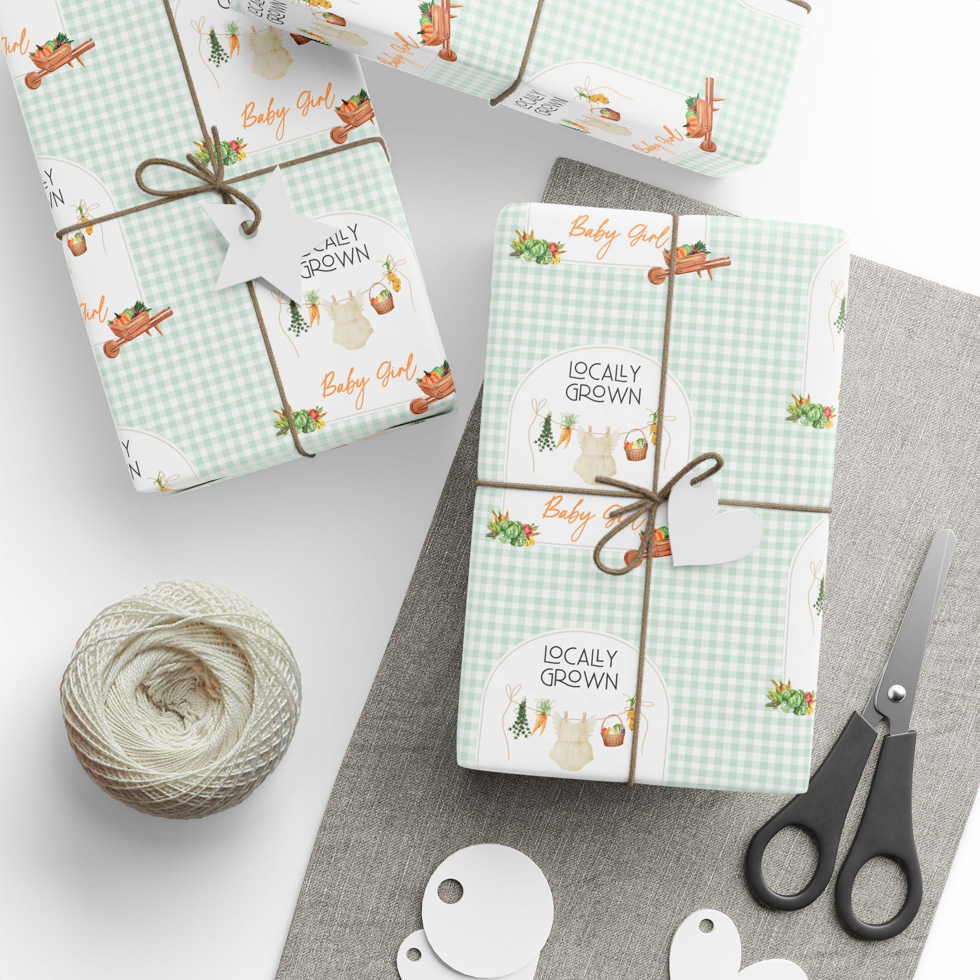 Custom Baby Shower Gift Wrap Green Locally Grown Baby Wrapping Paper Locally Grown Children Wrapping Organic Baby Gift Wrap Cute Baby Shower - LAUMIANstudio