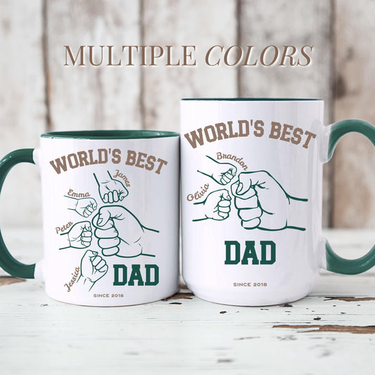 Custom Best Dad Mug Green Handle Fathers Day Cup Papa Kid Name Mug Dad Hand Kid Hand Coffee Mug Kid Name Birthday Gift Daddy Name Keepsake - LAUMIANstudio