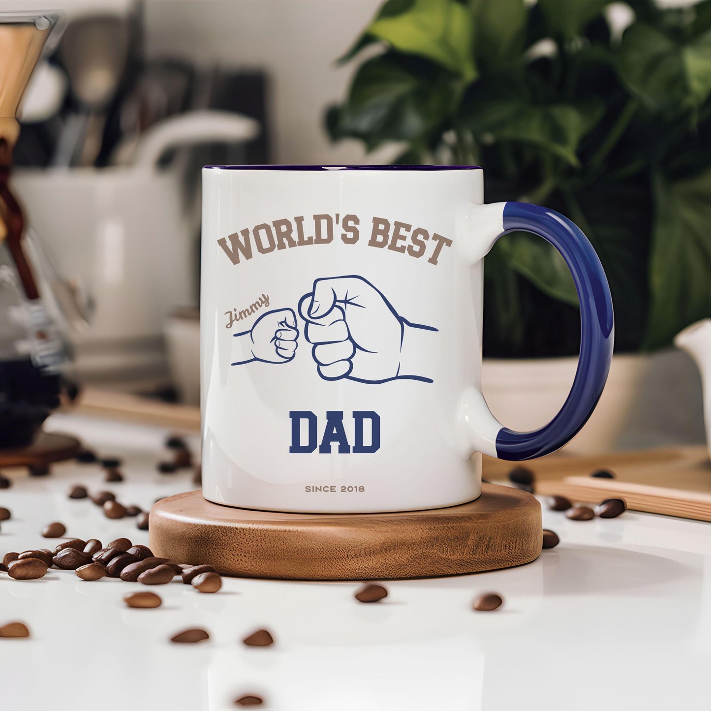 Custom Best Dad Mug Green Handle Fathers Day Cup Papa Kid Name Mug Dad Hand Kid Hand Coffee Mug Kid Name Birthday Gift Daddy Name Keepsake - LAUMIANstudio