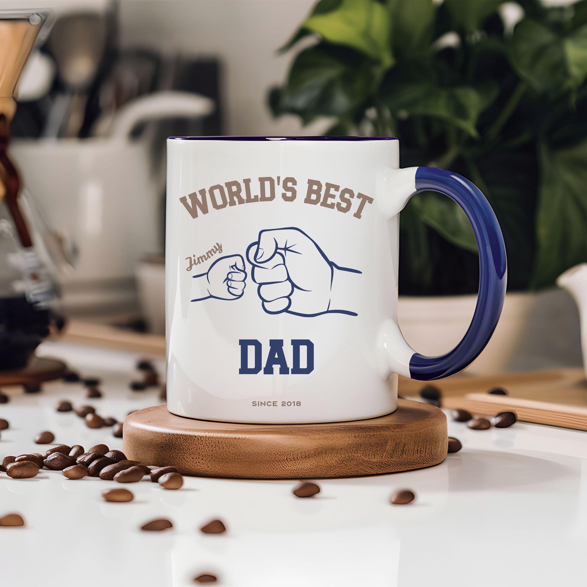 Custom Best Dad Mug Green Handle Fathers Day Cup Papa Kid Name Mug Dad Hand Kid Hand Coffee Mug Kid Name Birthday Gift Daddy Name Keepsake - LAUMIANstudio