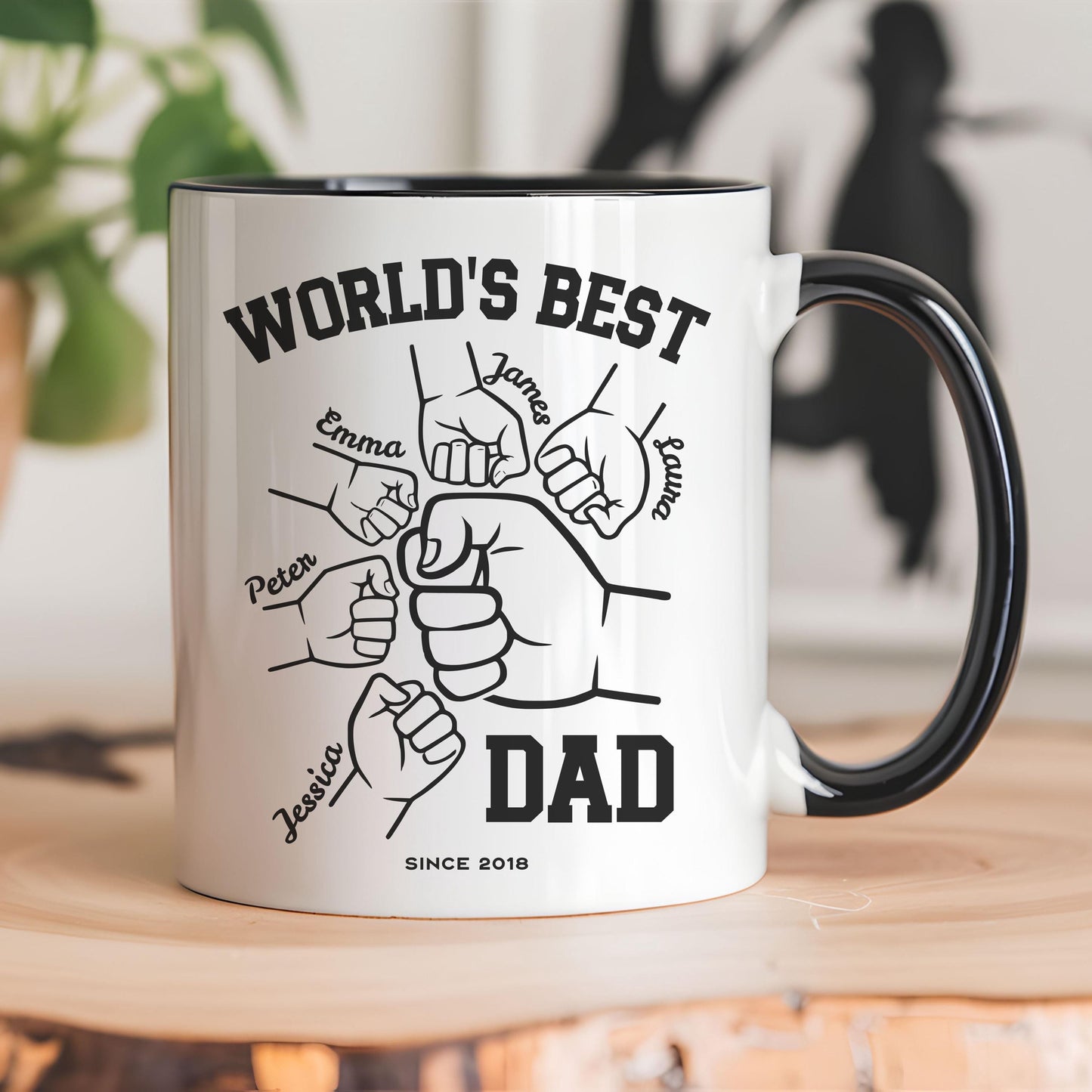 Custom Best Dad Mug Green Handle Fathers Day Cup Papa Kid Name Mug Dad Hand Kid Hand Coffee Mug Kid Name Birthday Gift Daddy Name Keepsake - LAUMIANstudio