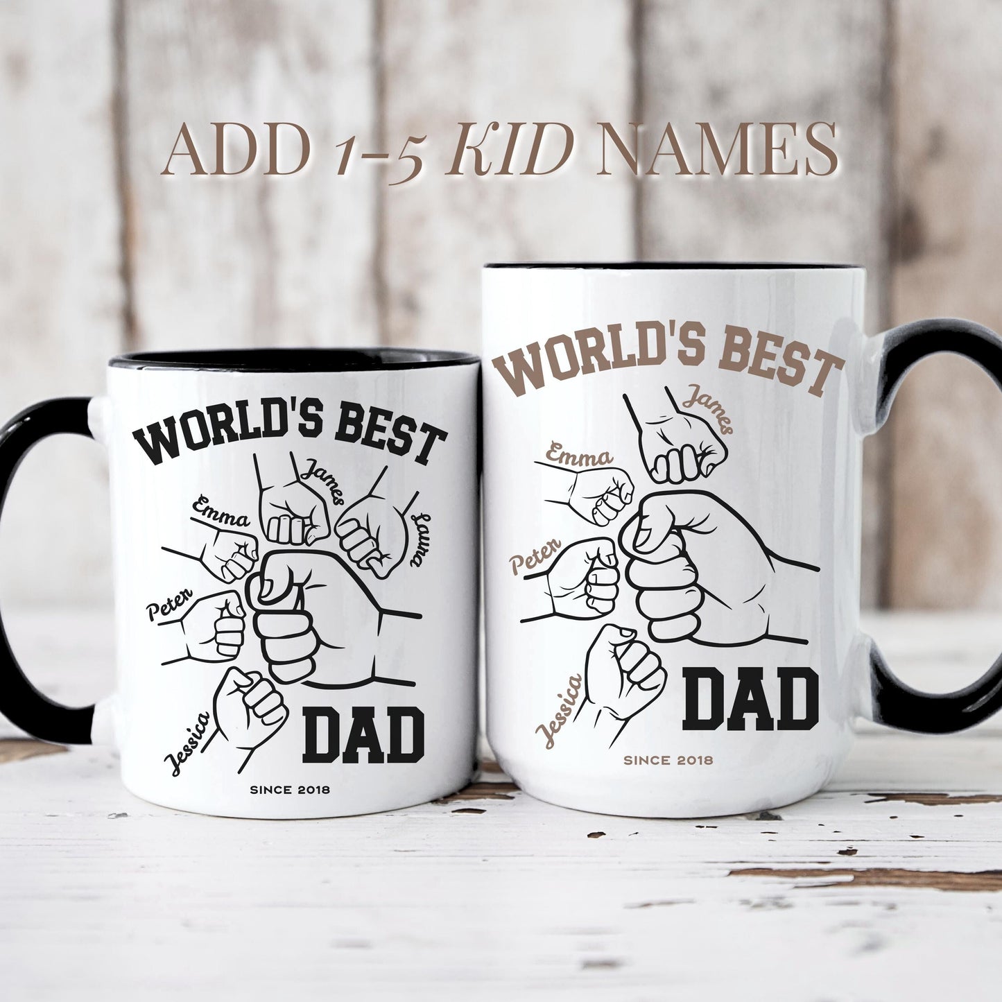 Custom Dad Fist Bump Mug Personalized Dad Fist Bump Cup Father of 4 Kid Name Mug Papa Fist Bump Mug Dad 5 Kid Name Gift Birthday Daddy Mug - LAUMIANstudio