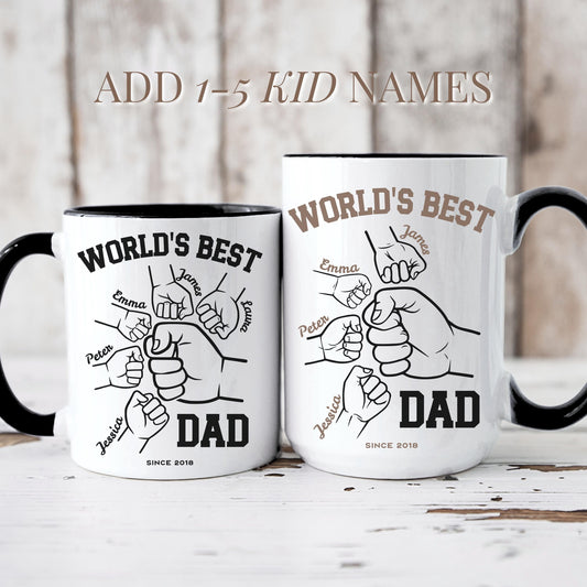 Custom Dad Fist Bump Mug Personalized Dad Fist Bump Cup Father of 4 Kid Name Mug Papa Fist Bump Mug Dad 5 Kid Name Gift Birthday Daddy Mug - LAUMIANstudio