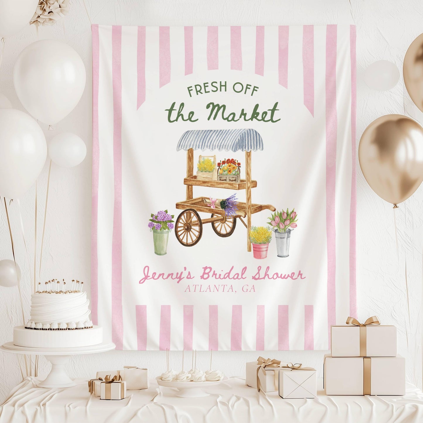 Fresh Off The Market Bridal Shower Off The Market Decor Bachelorette Watercolor Market Bridal Shower She's Off The Market Banner Bride to Be - LAUMIANstudio