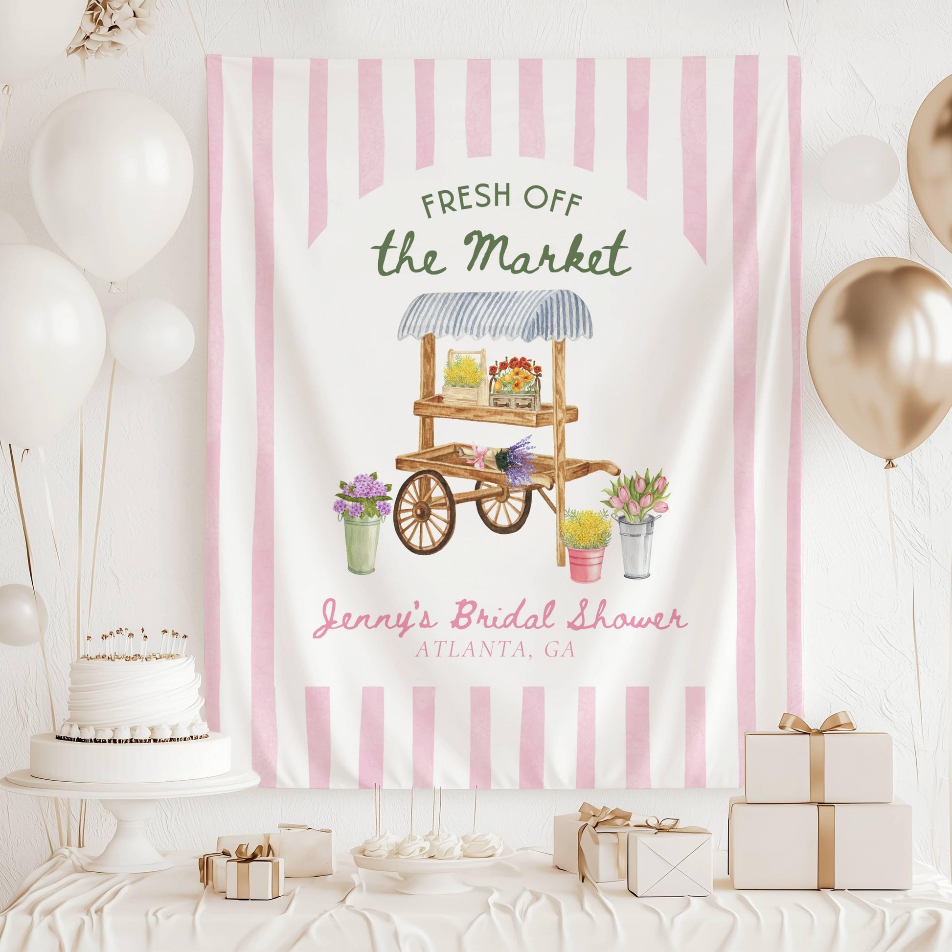 Fresh Off The Market Bridal Shower Off The Market Decor Bachelorette Watercolor Market Bridal Shower She's Off The Market Banner Bride to Be - LAUMIANstudio