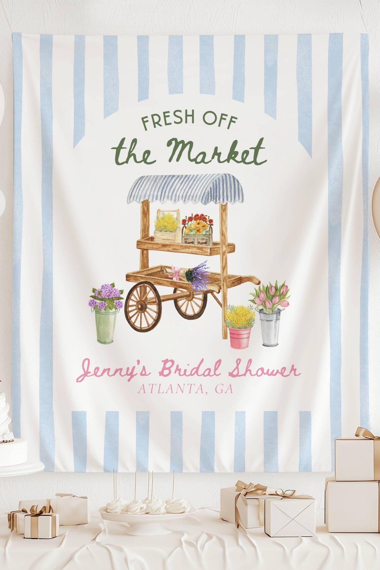 Floral Market Bachelorette Banner Fresh Off The Market Bridal Shower Flower Market Bachelorette Spring Bridal Shower Backdrop Farmers Market - LAUMIANstudio