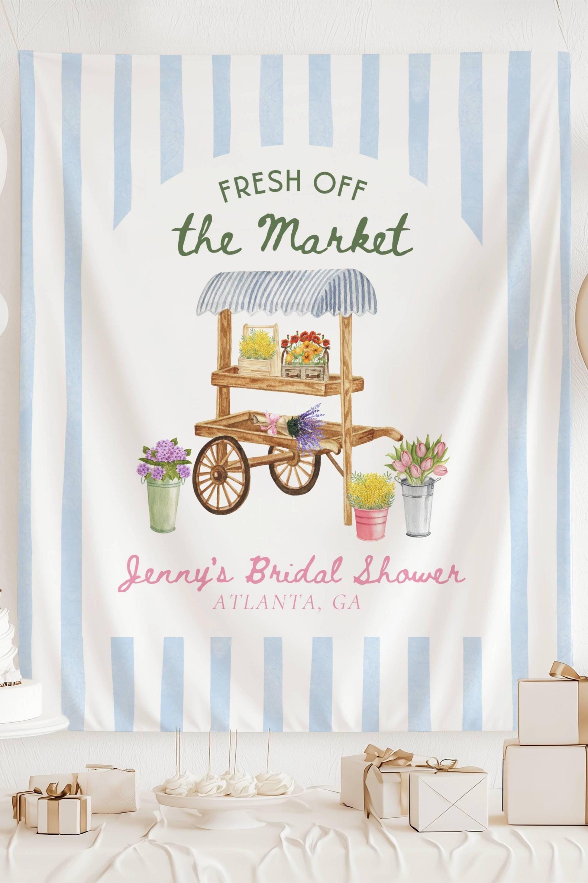 Floral Market Bachelorette Banner Fresh Off The Market Bridal Shower Flower Market Bachelorette Spring Bridal Shower Backdrop Farmers Market - LAUMIANstudio