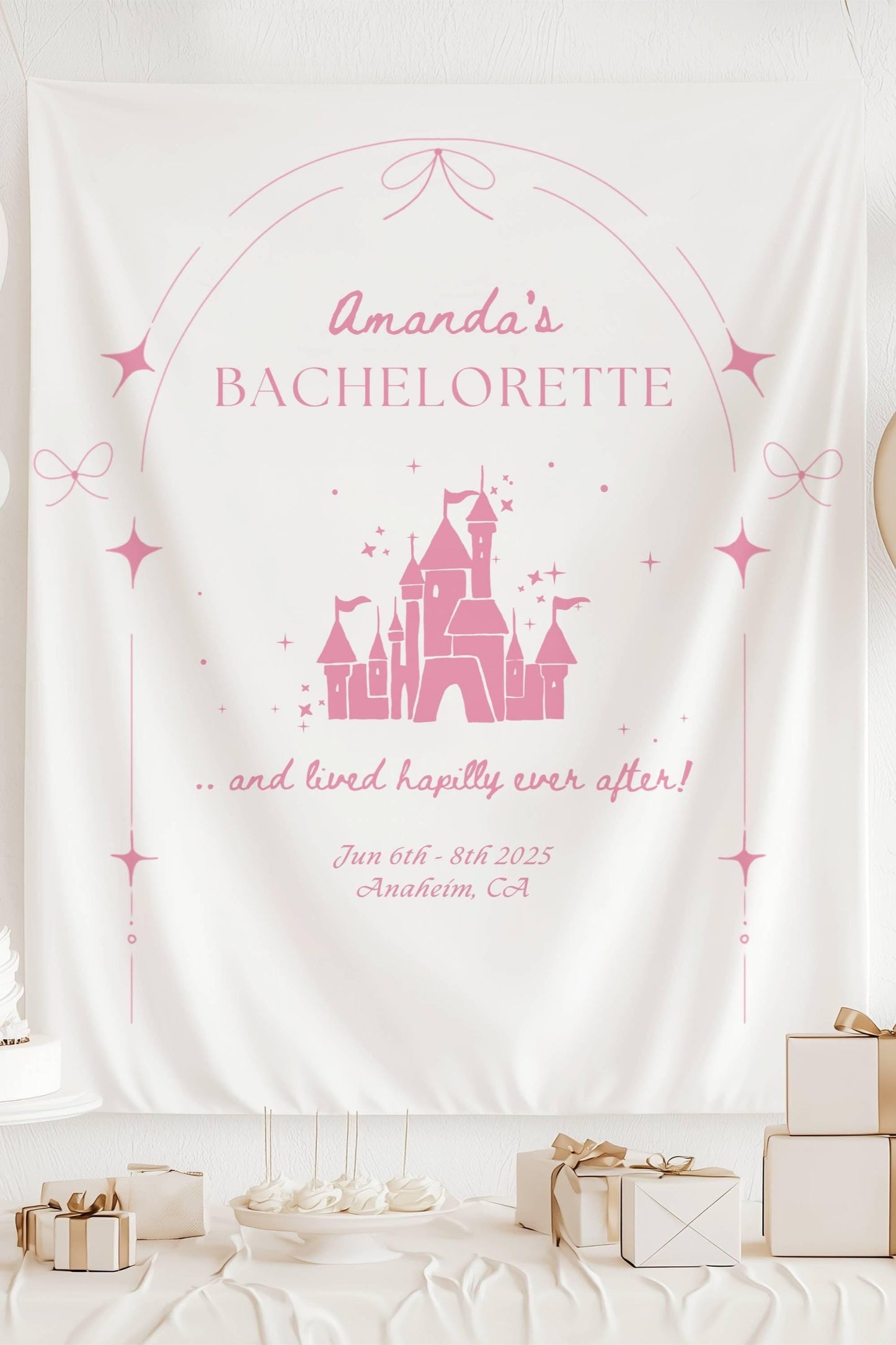 Happily Ever After Party Banner Personalized Happily Ever After Fabric Sign Princess Castle Backdrop Bachelorette Party Decor Fairytale - LAUMIANstudio