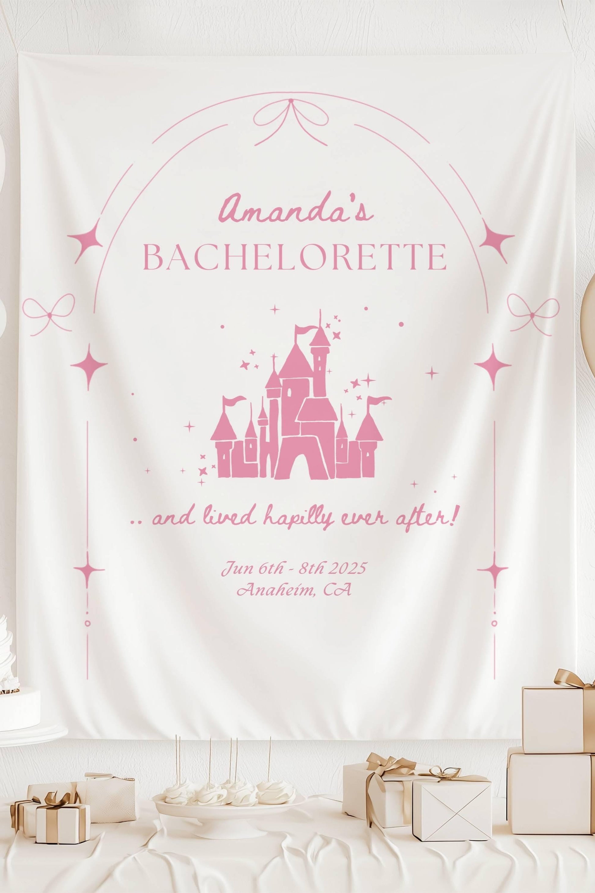 Happily Ever After Party Banner Personalized Happily Ever After Fabric Sign Princess Castle Backdrop Bachelorette Party Decor Fairytale - LAUMIANstudio