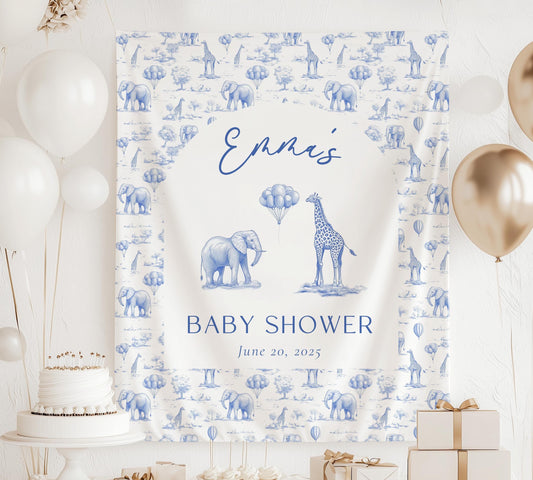 Blue Toile Custom Wall Tapestry Baby Shower Dusty Blue Decor Baby Shower Baby Boy Wall Decoration Blue Chinoiserie Baby Shower Wall Tapestry - LAUMIANstudio