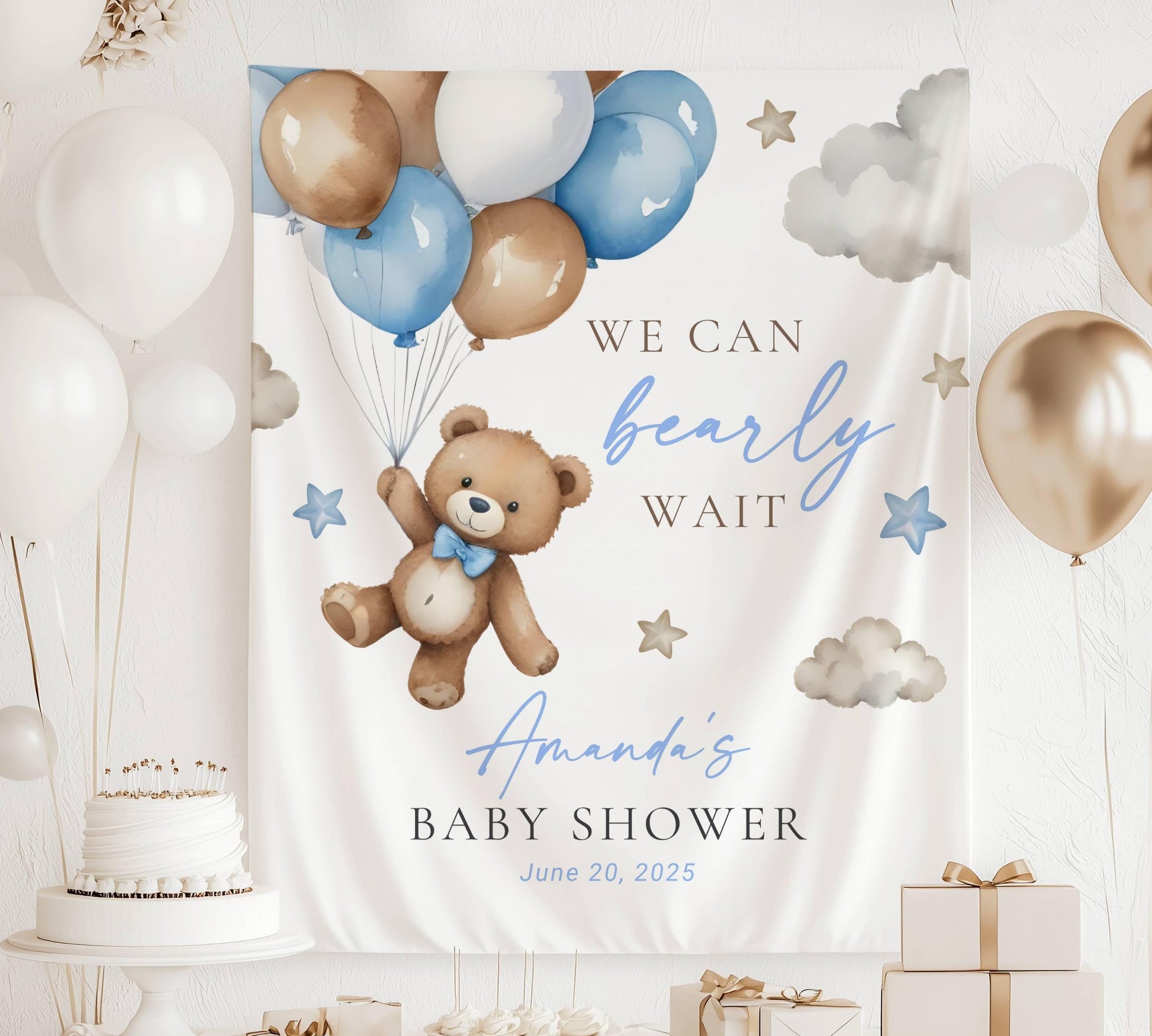 Teddy Bear Welcome Sign We Can Bearly Wait Baby Shower Photo Banner Bear Ballon Baby Boy Shower Decor Blue We Can Bearly Wait Backdrop Bear - LAUMIANstudio