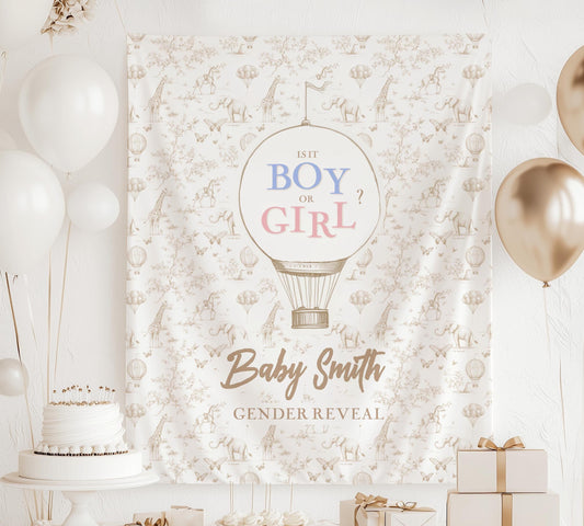 Neutral Gender Reveal Toile Backdrop Custom Beige Safari Gender Reveal Tapestry Dior Inspired Banner Summer Gender Reveal Banner Butterfly - LAUMIANstudio