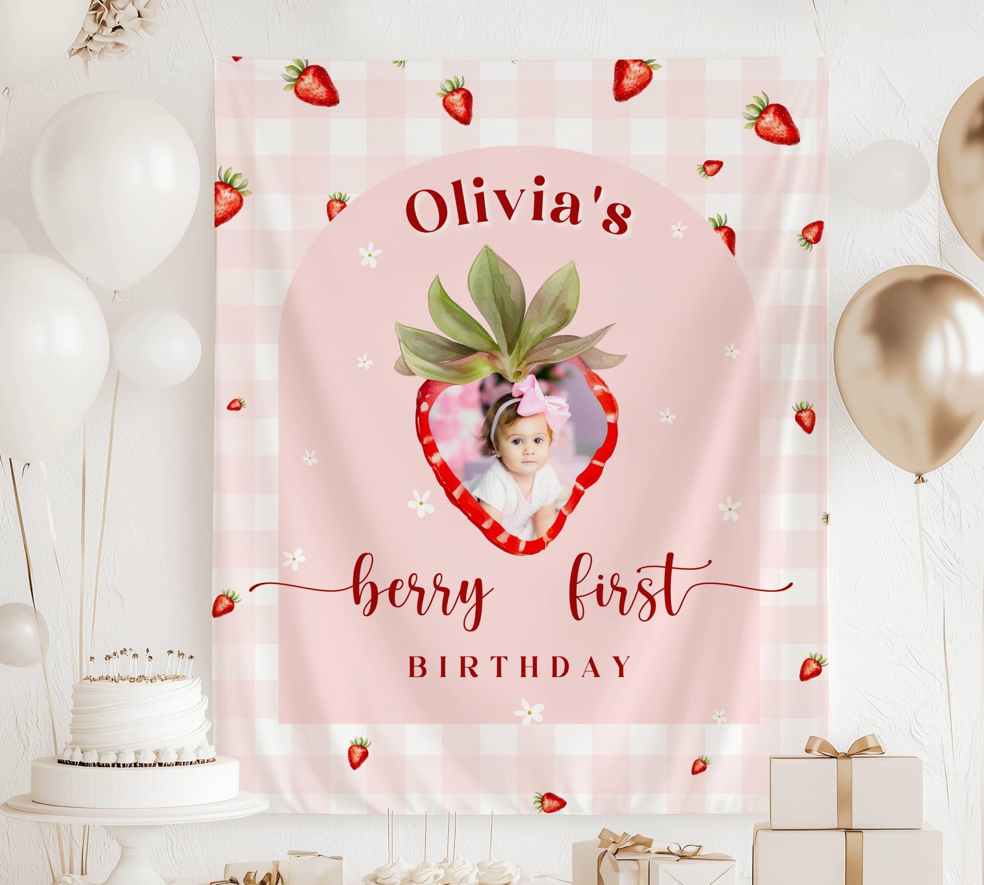 Berry First Birthday Sign My Berry First Birthday Decoration Strawberry 1st Birthday Backdrop Custom Photo Berry First Banner Garden Party - LAUMIANstudio