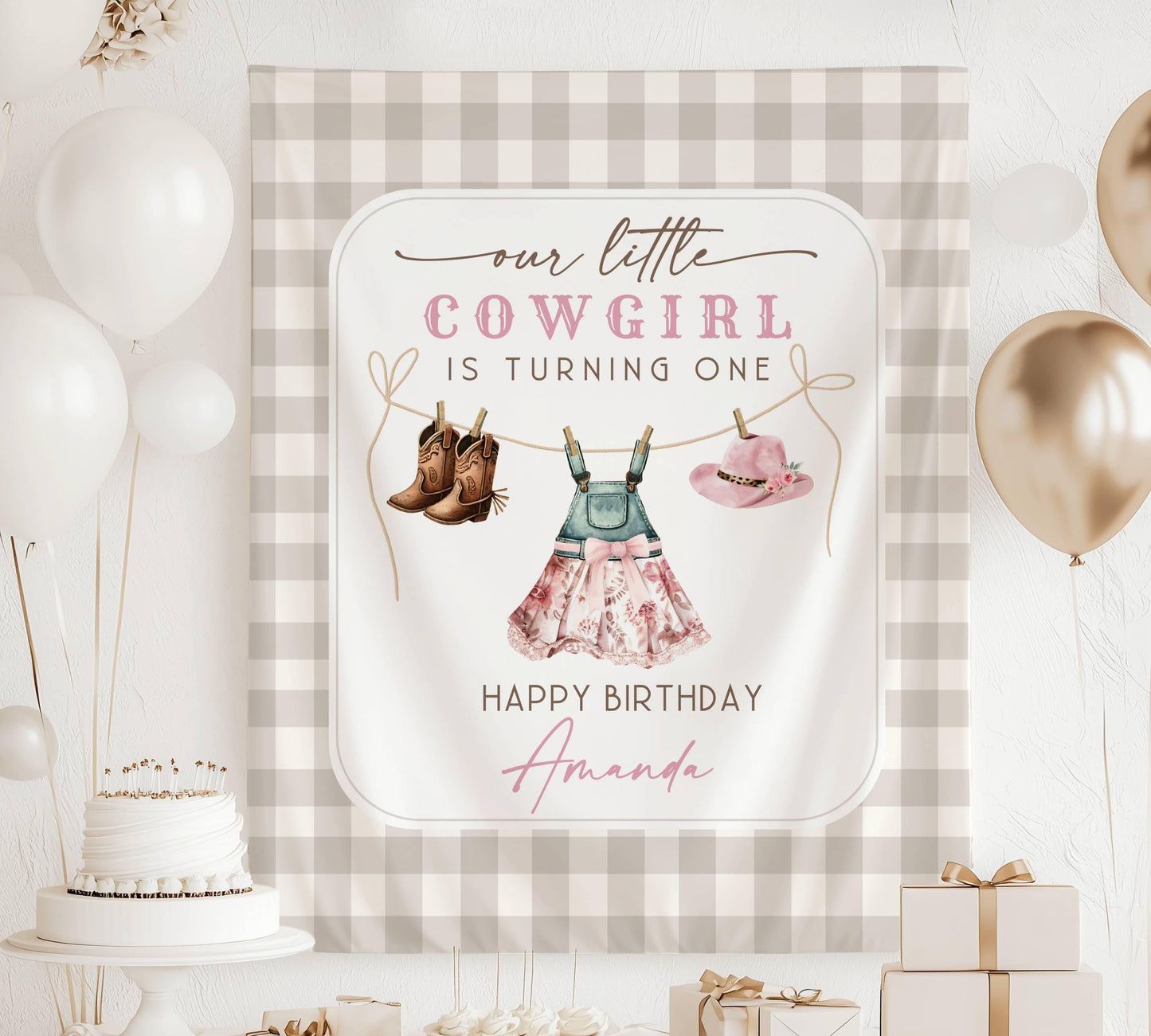 Pink Little Cowgirl Birthday Backdrop Cowgirl 1st Birthday Banner Pink Western Sign First Rodeo Birthday Pink Cowgirl Banner Ranch Birthday - LAUMIANstudio