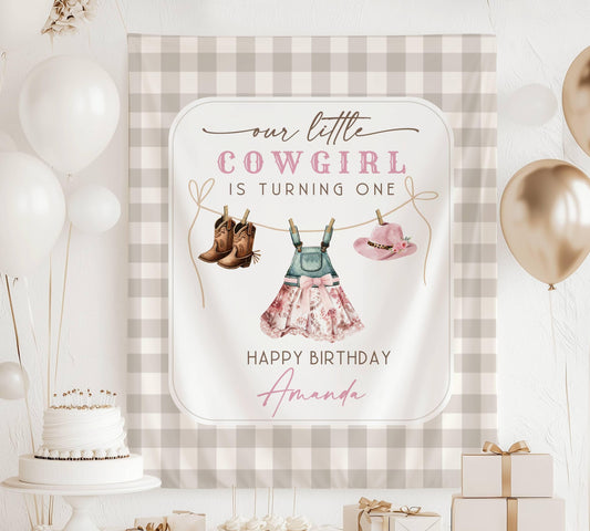 Pink Little Cowgirl Birthday Backdrop Cowgirl 1st Birthday Banner Pink Western Sign First Rodeo Birthday Pink Cowgirl Banner Ranch Birthday - LAUMIANstudio
