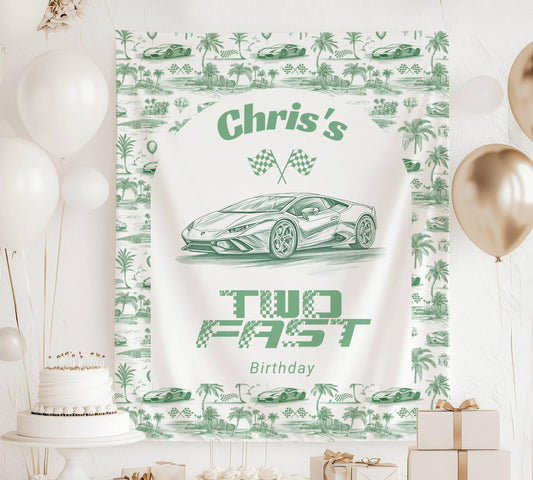 Two Fast Birthday Banner Custom Two Fast Welcome Sign Race Car Party Backdrop Race Car Birthday Banner Second Birthday Decor Racing Party - LAUMIANstudio