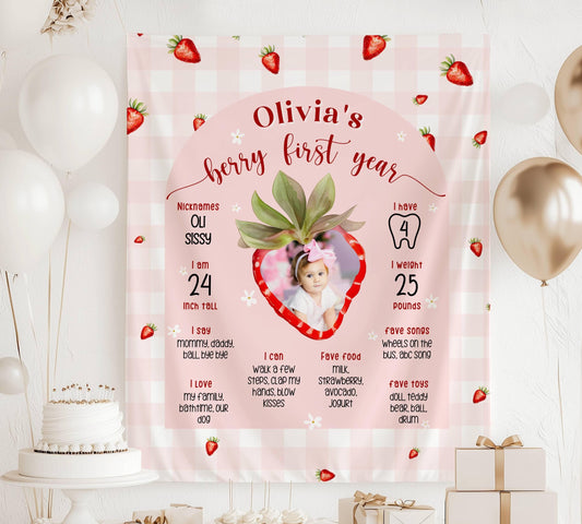 Photo Berry Milestone Sign Berry First Birthday Milestone Board Berry Milestone Sign Custom Photo Strawberry Milestone Backdrop Berry 1st - LAUMIANstudio