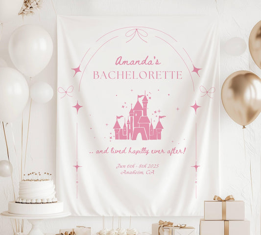 Happily Ever After Party Banner Personalized Happily Ever After Fabric Sign Princess Castle Backdrop Bachelorette Party Decor Fairytale - LAUMIANstudio