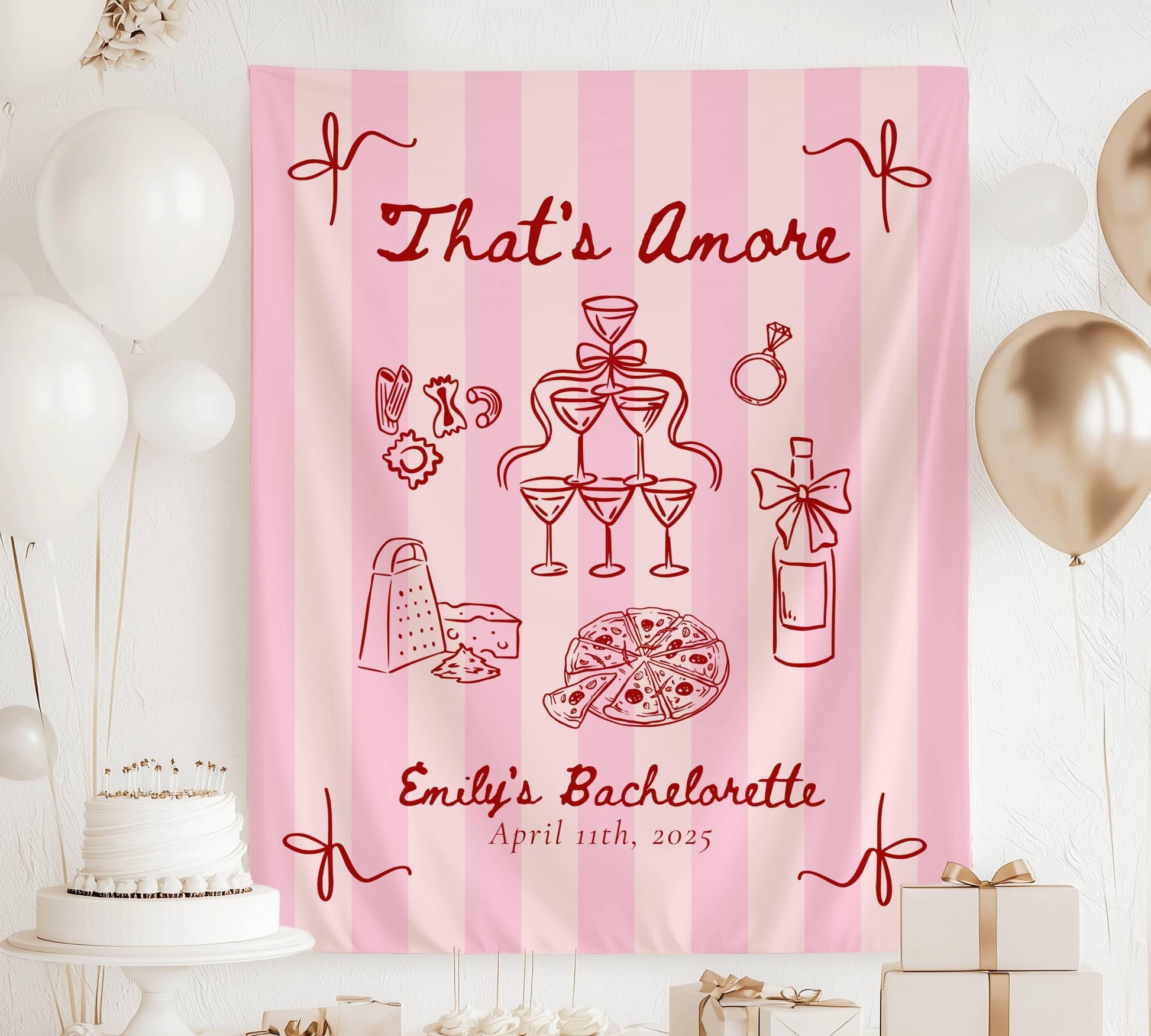 Thats Amore Bridal Shower Backdrop Italian Summer Bachelorette Sign Custom Italy Bridal Shower Banner Red and Pink Thats Amore Welcome Sign - LAUMIANstudio