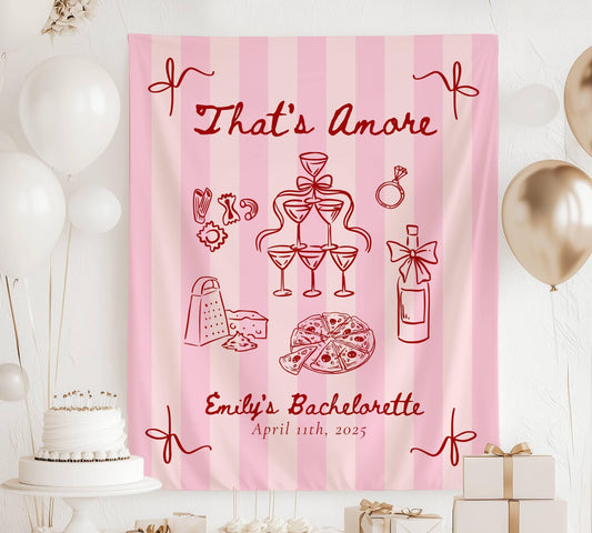 Thats Amore Bridal Shower Backdrop Italian Summer Bachelorette Sign Custom Italy Bridal Shower Banner Red and Pink Thats Amore Welcome Sign - LAUMIANstudio